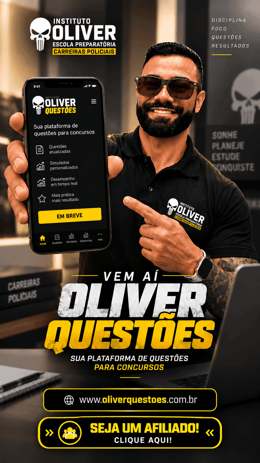 Vem aí Oliver Questões — sua plataforma de questões para concursos. Seja um afiliado!